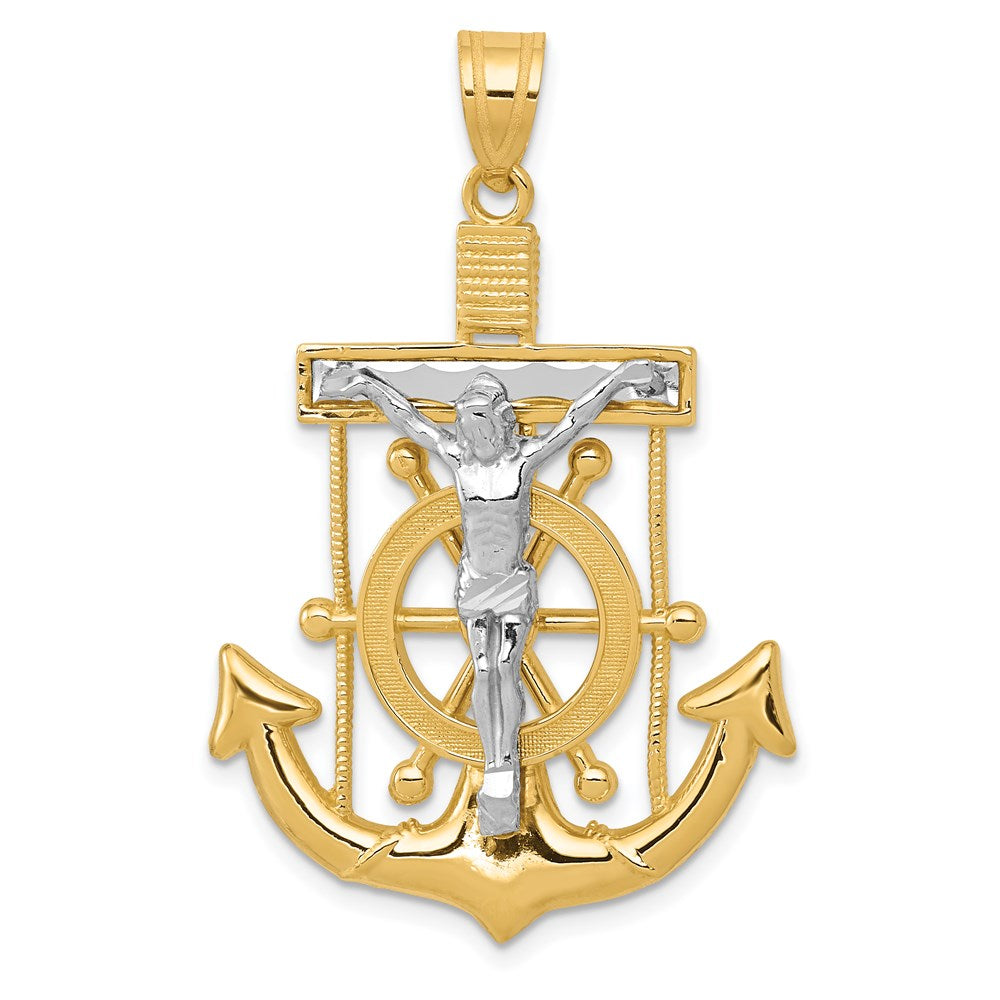 14k Two-tone Diamond-cut Mariner's Crucifix Pendant