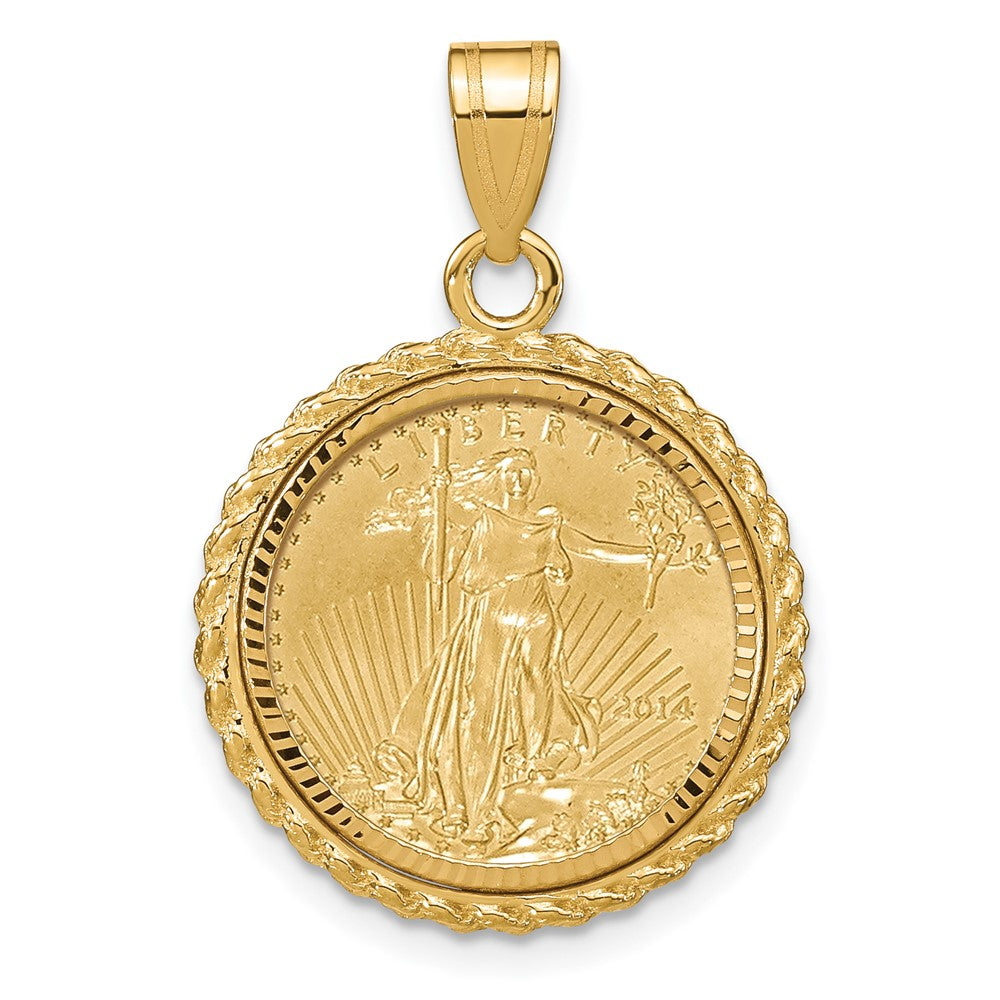 14ky Casted Rope D/C Prong Mnted 1/10oz AM Eagle Coin Bezel Pendant