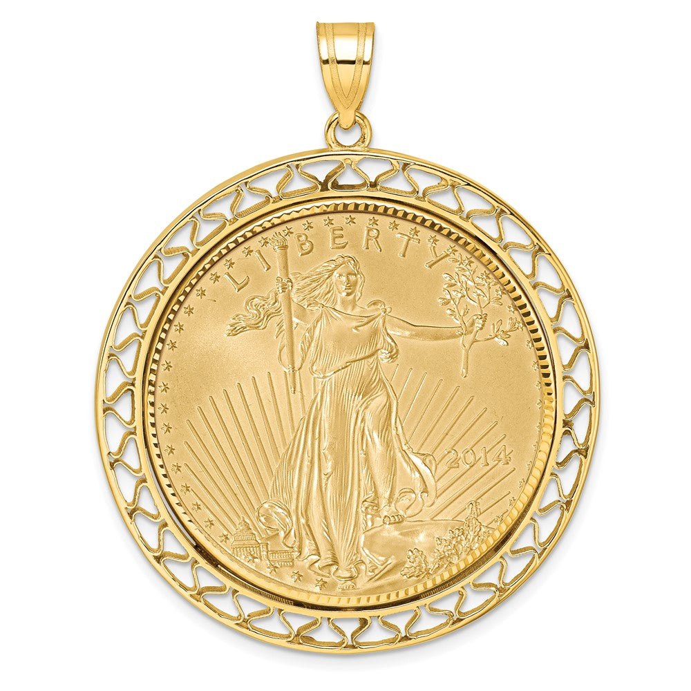 14ky 1oz Mounted American Eagle Coin Fancy Wire Diamond-cut Bezel Pendant