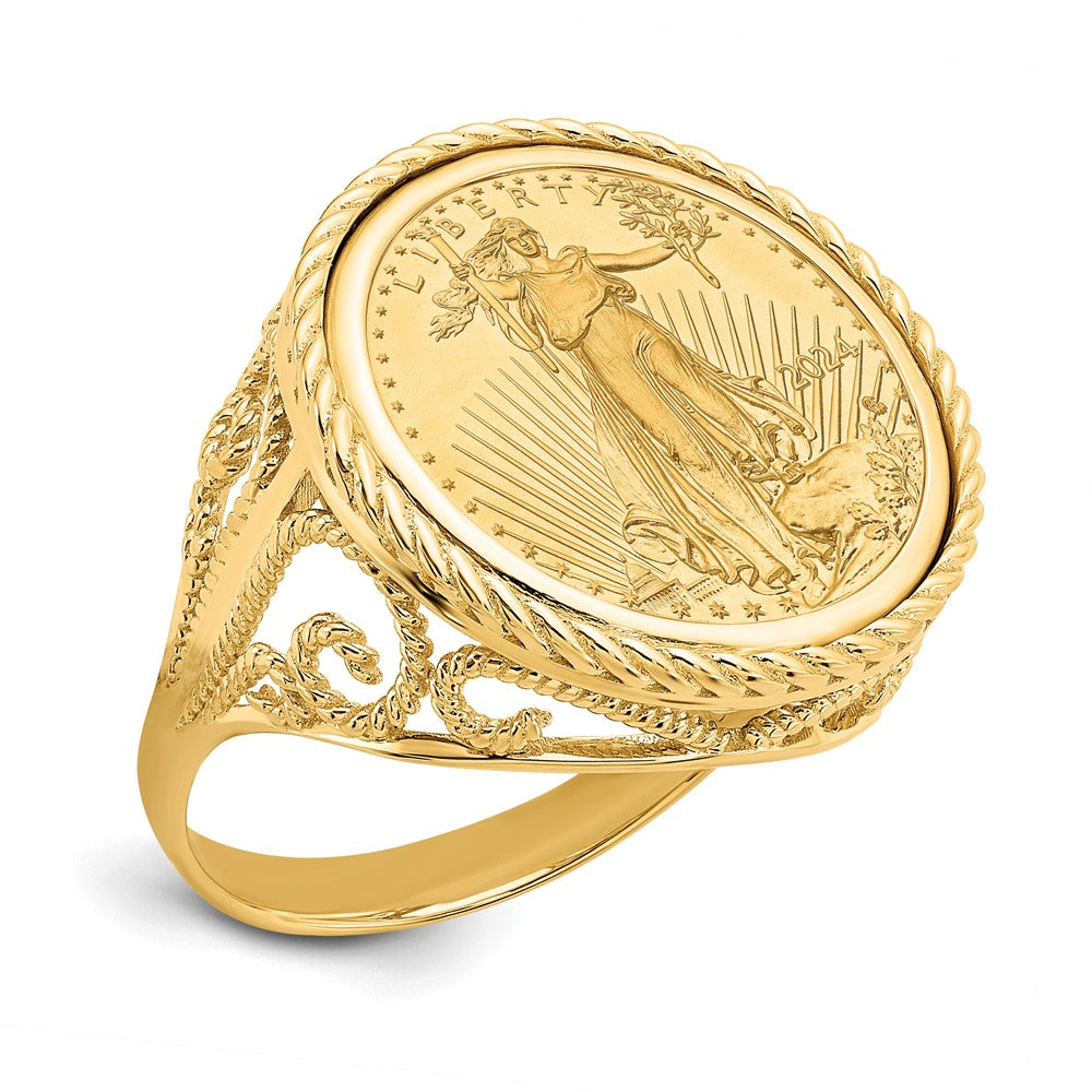 14k Ladies' Twisted Wire Scroll Mounted 1/10oz AM Eagle Coin Bezel Ring