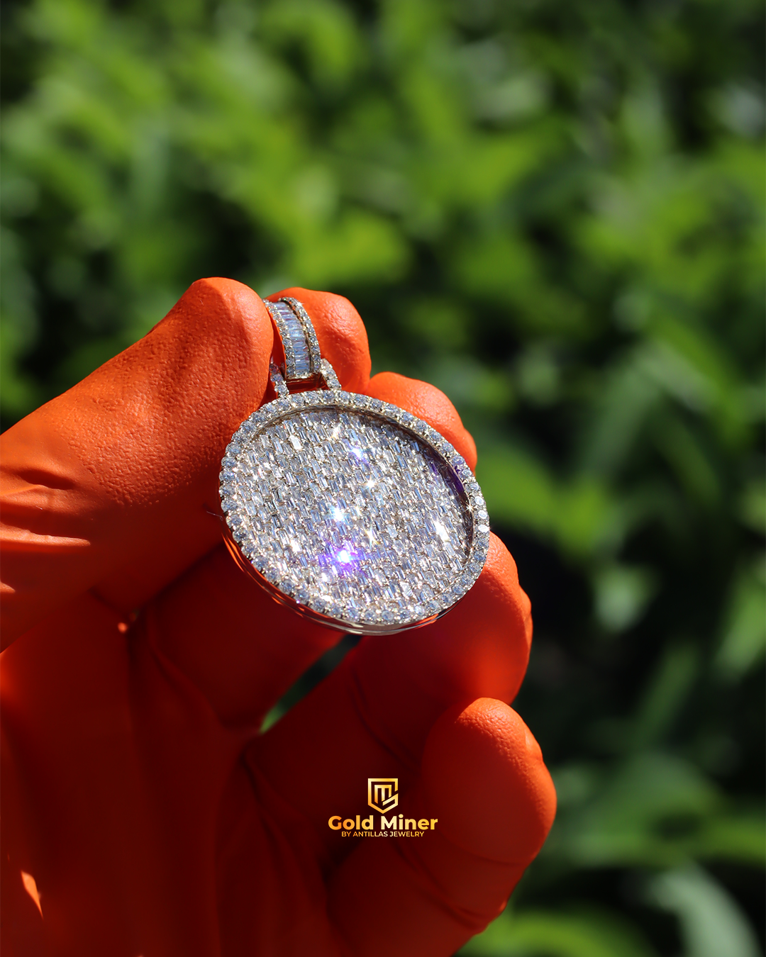 Baguette Flood - Circle Iced Pendant