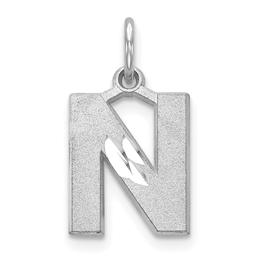 14KW Satin Diamond-cut Letter N Initial Charm