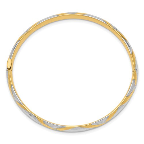 14k 3/16 with White Rhodium Criss-Cross Children's Hinged Bangle