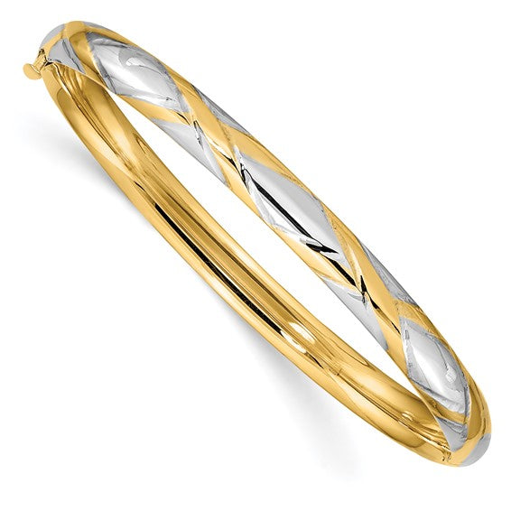 14k 3/16 with White Rhodium Criss-Cross Children's Hinged Bangle