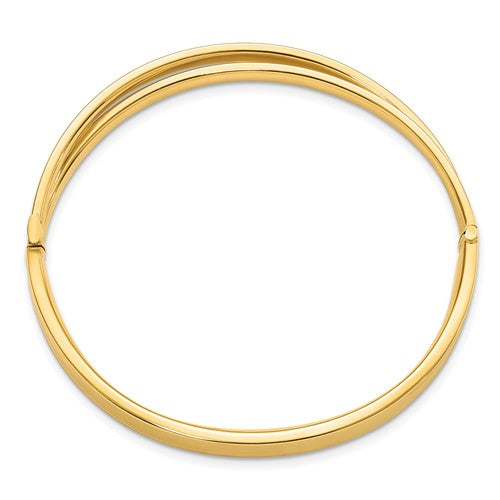 14ky 4/16 Polished and Diamond-cut Bypass Hinged Bangle