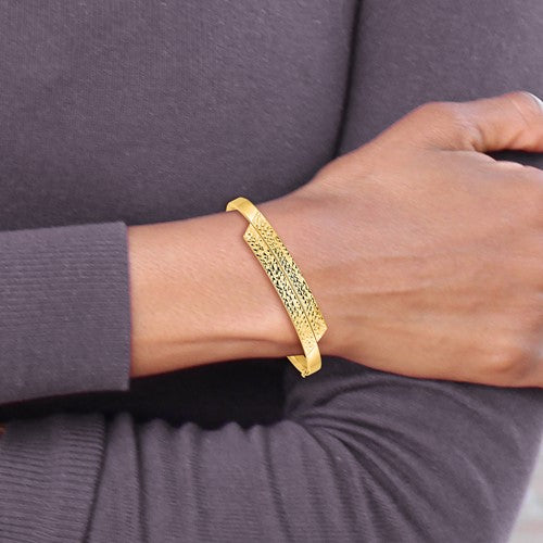 14ky 3/16 Polished and Diamond-cut Overlap Hinged Bangle