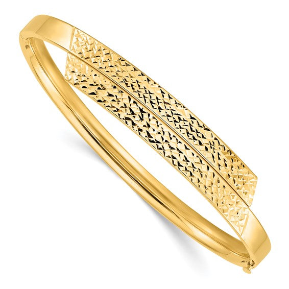 14ky 3/16 Polished and Diamond-cut Overlap Hinged Bangle