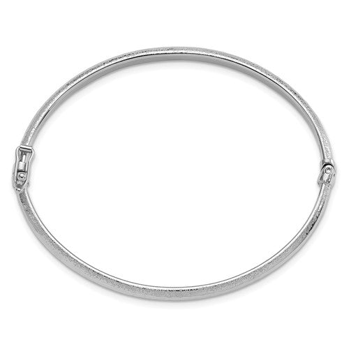 14K White Gold Diamond-cut and Laser-cut Hinged Bangle Bracelet