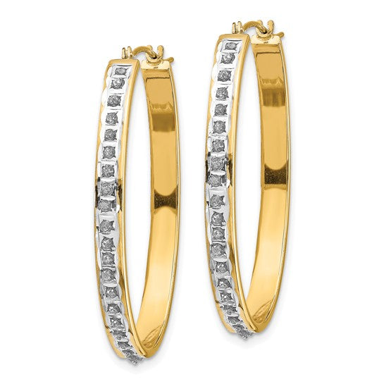14k Diamond Fascination Oval Hinged Hoop Earrings
