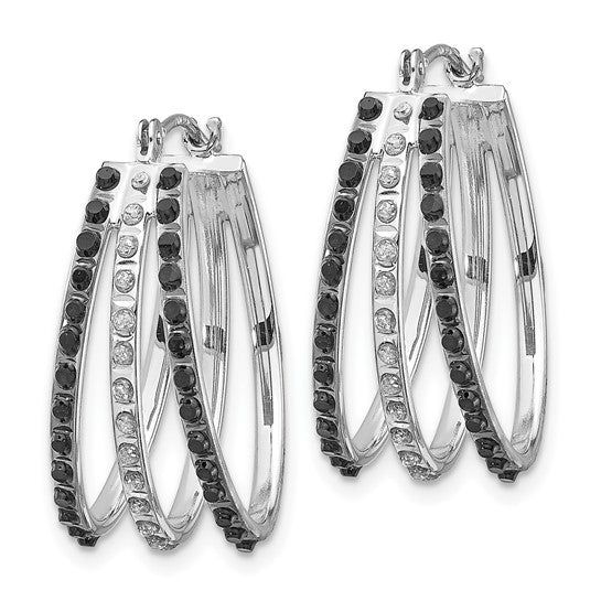 14k WG Diamond Fascination Black and W Diamond Triple Oval Hinged Hoop Earrings