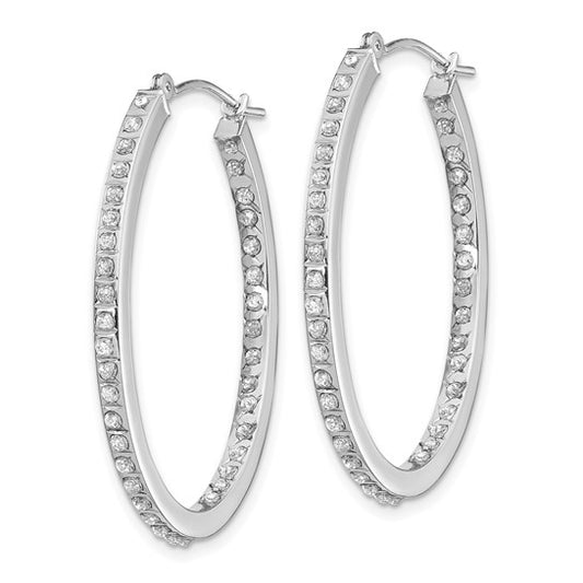 14k White Gold Diamond Fascination Oval Hinged Hoop Earrings