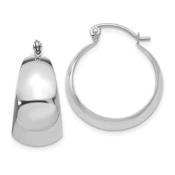 14k White Gold Polished 10.5mm Tapered Hoop Earrings