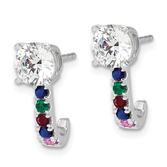 14K White Gold Lab Grown Diamond and Multi Gemstone Semi Mount Earrings