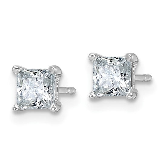 14k White Gold 1 carat total weight Princess VS/SI DEF Lab Grown Diamond 4 Prong Stud Post Earrings