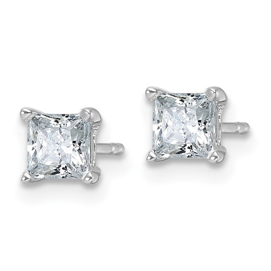14k White Gold 1 carat total weight Princess VS/SI DEF Lab Grown Diamond 4 Prong Stud Post Earrings