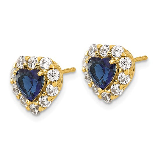 14K Lab Grown Diamond and Cr Sapphire Halo Heart Post Earrings