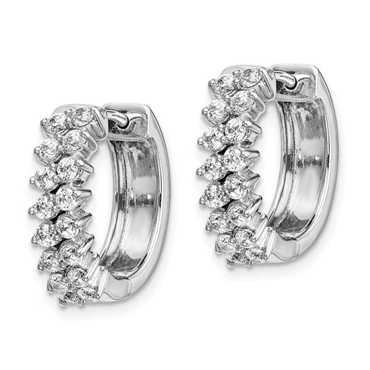 14k White Gold Diamond Hinged Hoop Earrings
