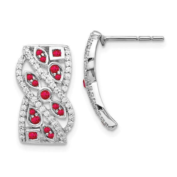 14k White Gold Diamond and Ruby Fancy Earrings