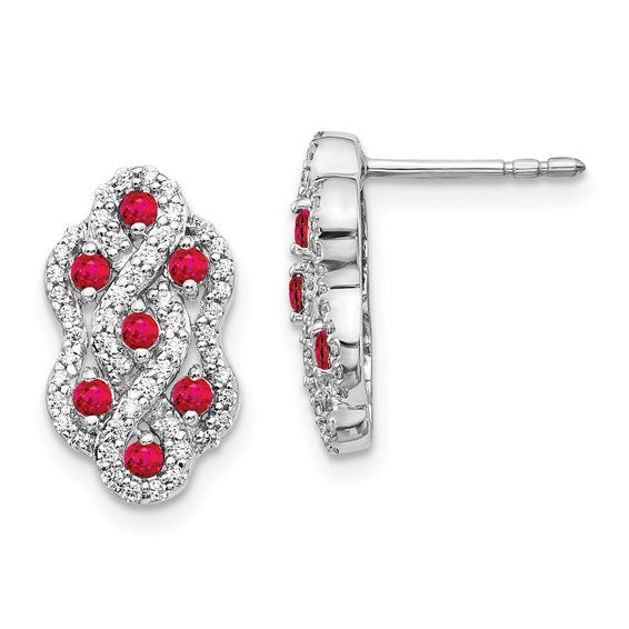 14k White Gold Diamond and Ruby Fancy Earrings