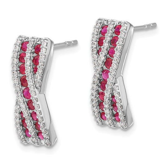 14k White Gold Diamond and Ruby Fancy Earrings