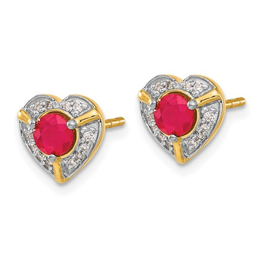 14k Diamond and Ruby Fancy Heart Earrings
