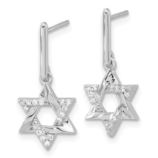 14k White Gold Diamond Star of David Dangle Earrings