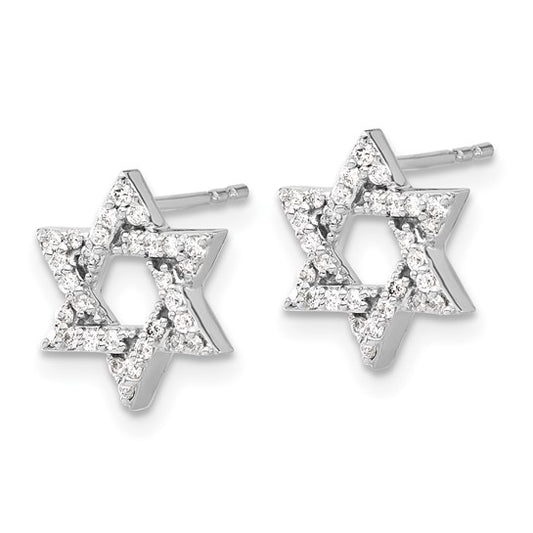 14k White Gold Diamond Star of David Earrings