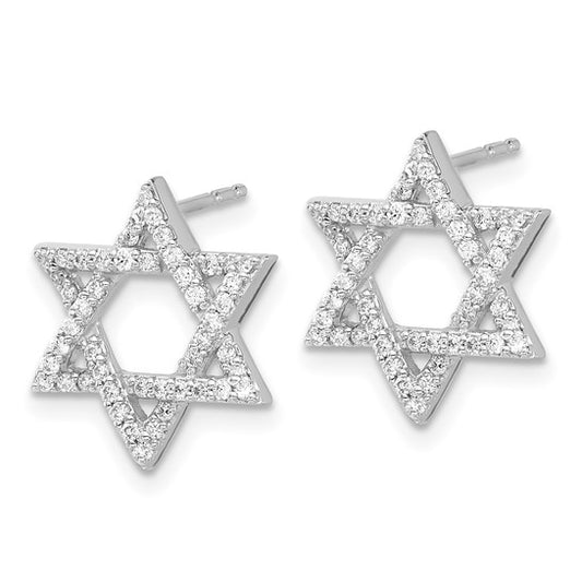 14k White Gold Diamond Star of David Earrings