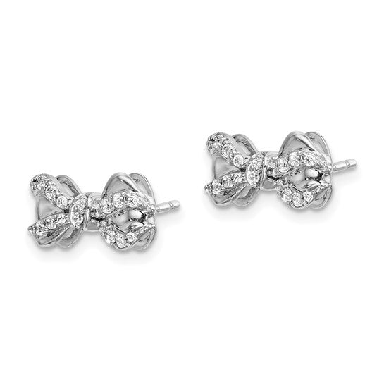 14k White Gold Diamond Bow Post Earrings