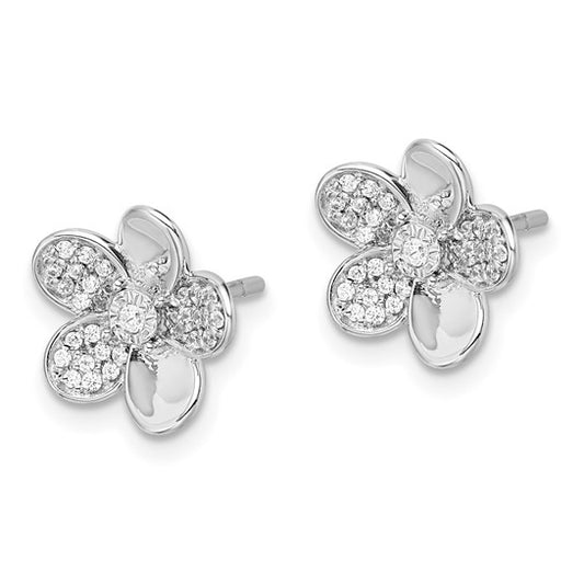 14k White Gold Diamond Flower Earrings