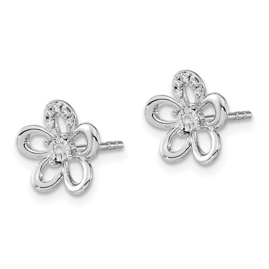 14k White Gold Diamond Flower Earrings