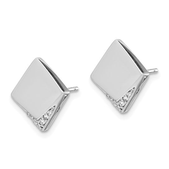 14k White Gold Diamond Fancy Square Earrings
