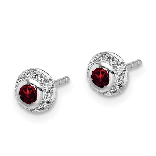 14k White Gold Diamond and Cabochon Garnet Earrings