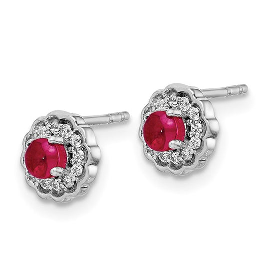 14k White Gold Diamond and Cabochon Ruby Earrings