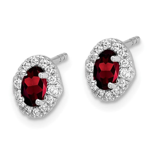 14k White Gold Diamond and Cabochon Garnet Earrings