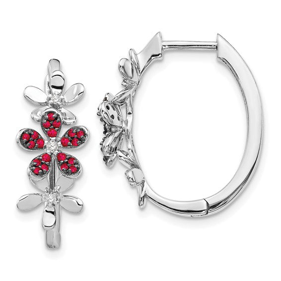 14k White Gold Diamond and Ruby Earrings