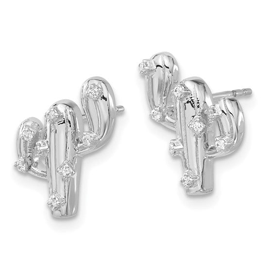 14k White Gold Diamond Cactus Earrings