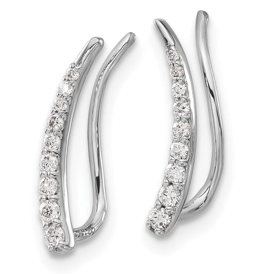 14k White Gold Diamond Ear Climber Earrings