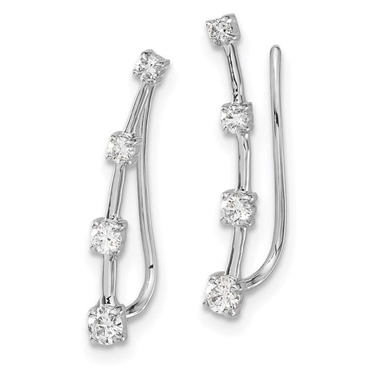 14k White Gold Diamond Graduated 4-stone Ear Climber Earrings