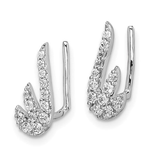14k White Gold Diamond Ear Climber Earrings