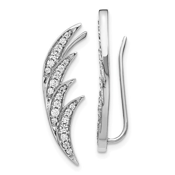 14k White Gold Diamond Ear Climber Earrings