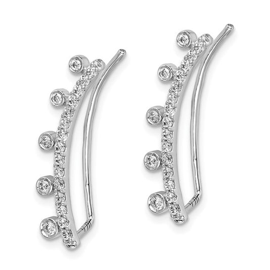 14k White Gold Diamond Graduated 5-stone Ear Climber Earrings