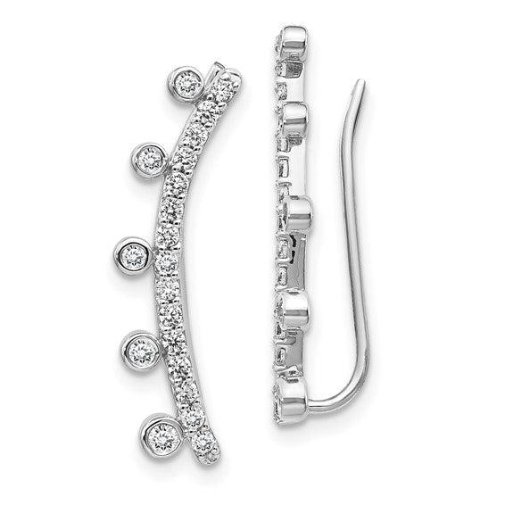 14k White Gold Diamond Graduated 5-stone Ear Climber Earrings