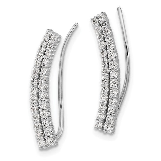 14k White Gold Diamond Ear Climber Earrings