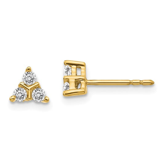 14k 3-stone Diamond Triangle Earrings