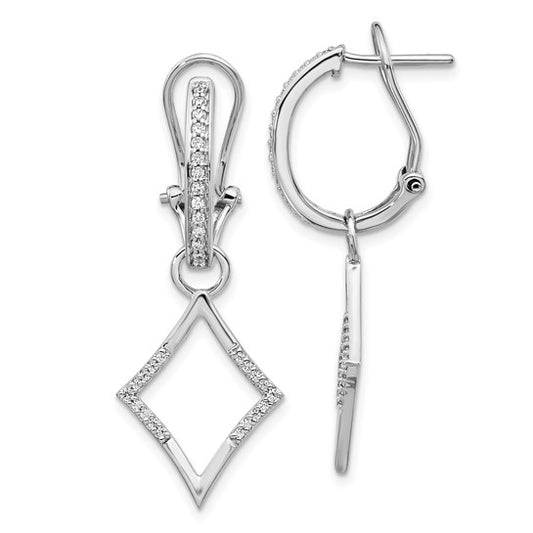 14k White Gold Diamond Dangle Omega Back Earrings