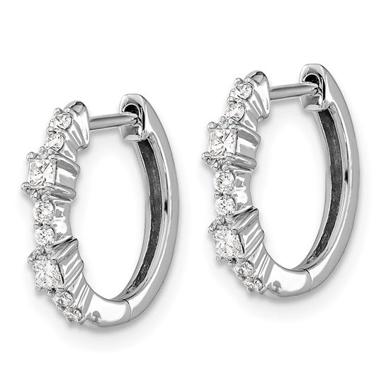 14k White Gold Diamond Hinged Hoop Earrings