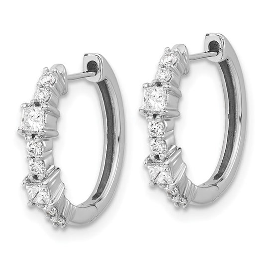 14k White Gold Diamond Hinged Hoop Earrings