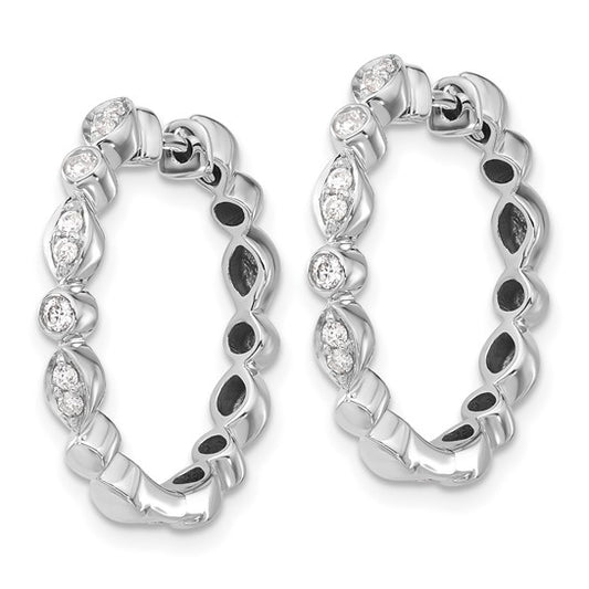 14k White Gold Diamond Hinged Hoop Earrings