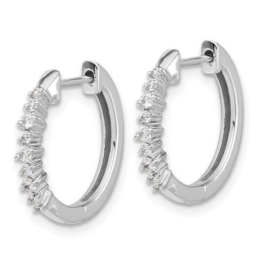 14k White Gold Diamond Hinged Hoop Earrings